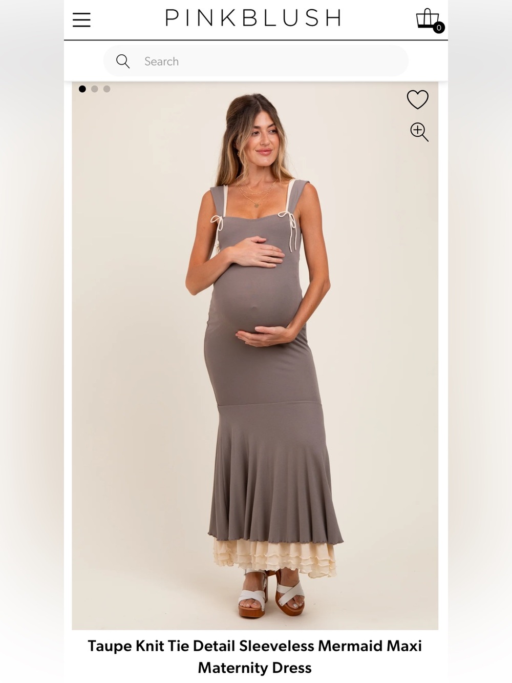 Pinkblush Taupe Sleeveless Tie-Shoulder Mermaid Maternity Maxi Dress